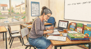 Maestra de hebreo planeando su clase
